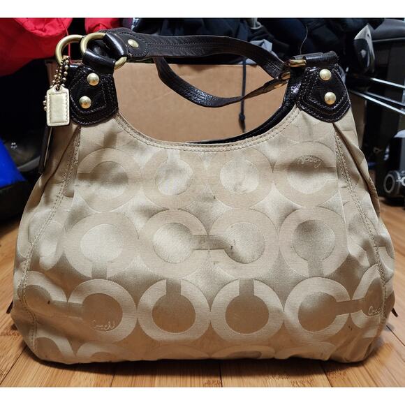 Coach Madison Hobo Style Hand Shoulder Bag #F0973-14305, Tan Sateen w Brown Trim - Picture 2 of 16